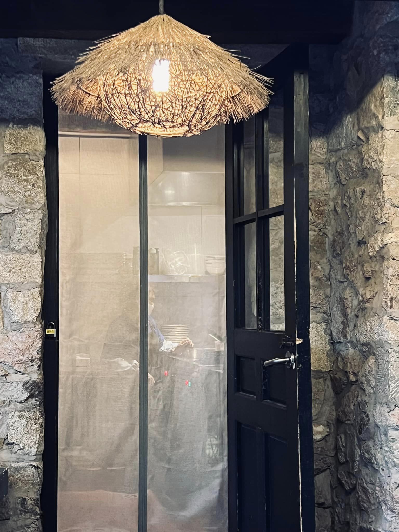 Door with a bamboo lamp
